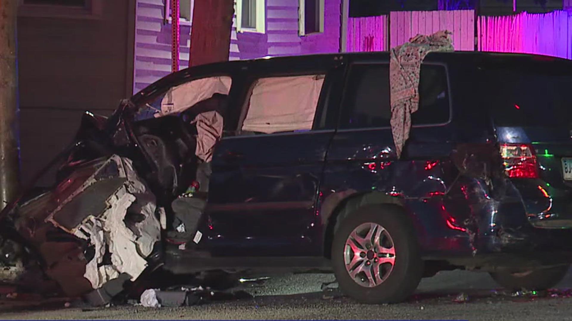 Eight patients were taken to the hospital and the coroner was called after a car crashed into a building in York, the county's 911 Dispatch said.