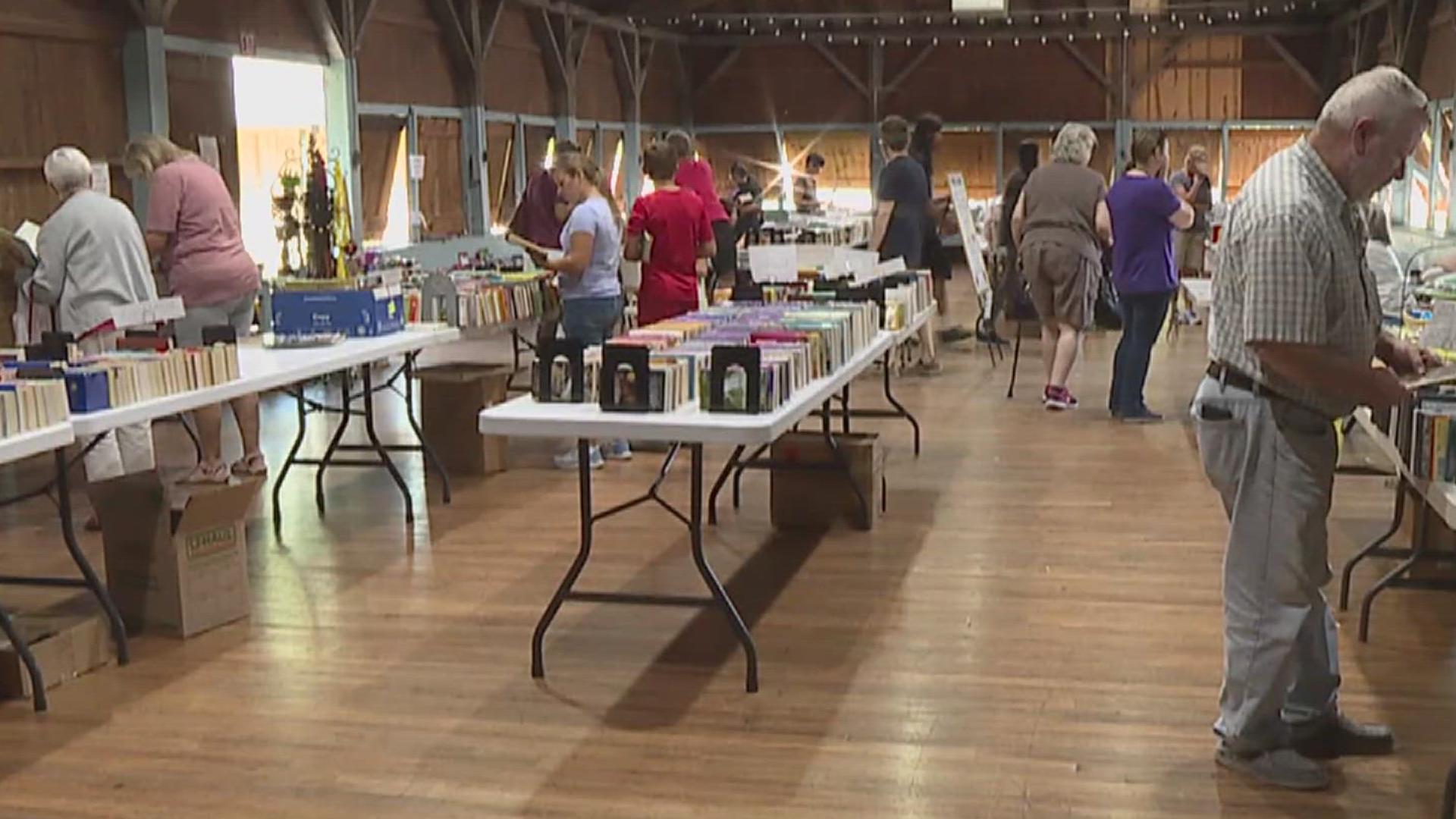 Books, plants and baked goods as part of a fundraiser for the library.