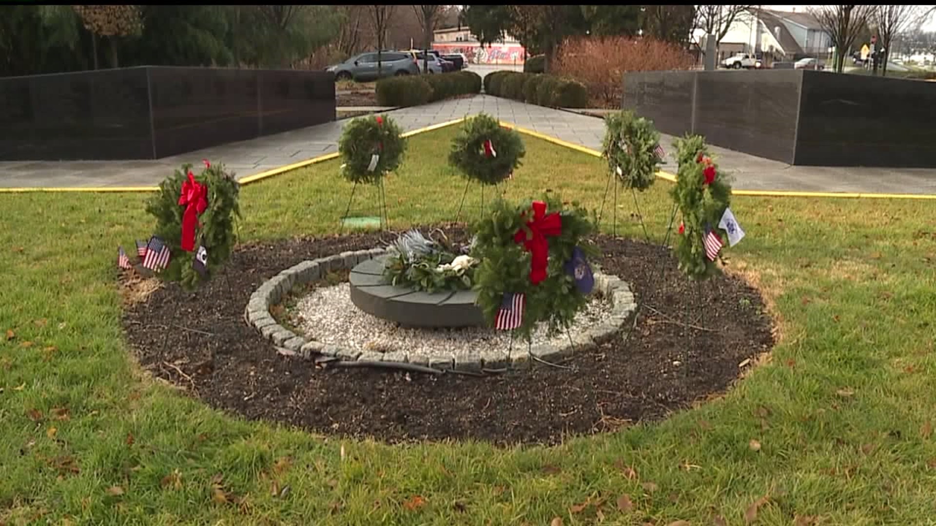 Wreaths placed in honor of fallen veterans at the Gold Star Garden