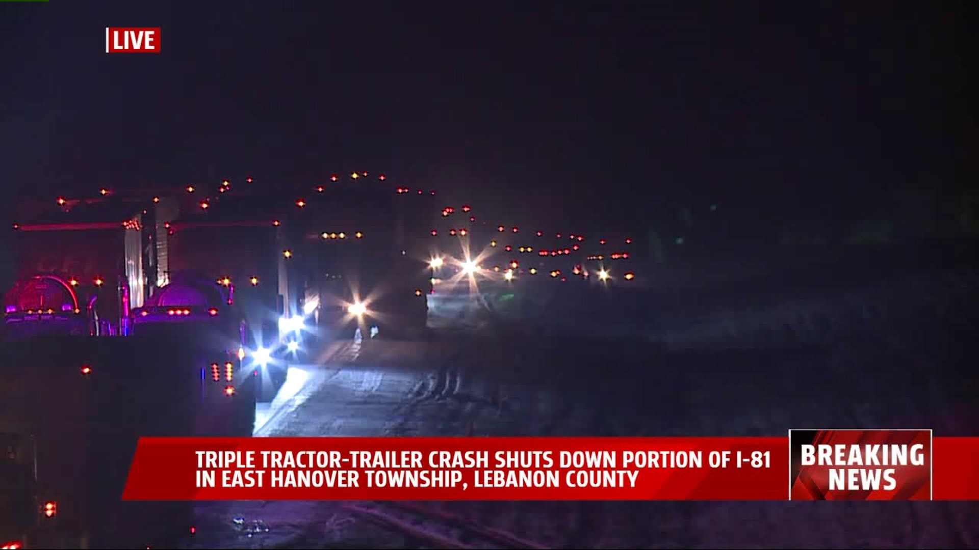 One person taken to hospital after crash involving three tractor-trailers on Interstate 81 in Lebanon County