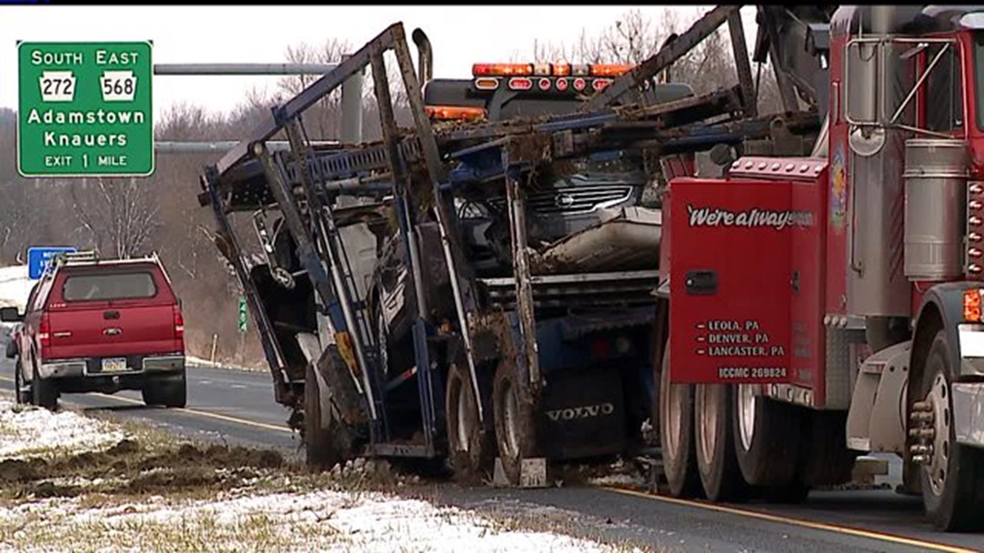 Route 222 car carrier accident closes roadway for hours