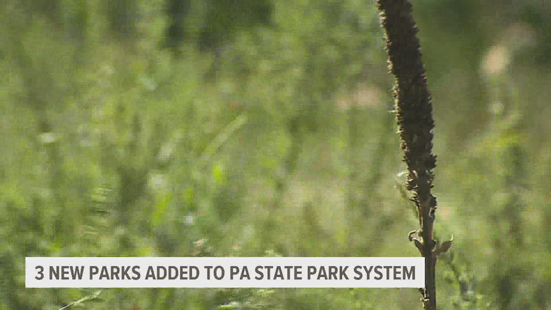 Gov. Tom Wolf announced the additions to the state's 121-park system on Tuesday.