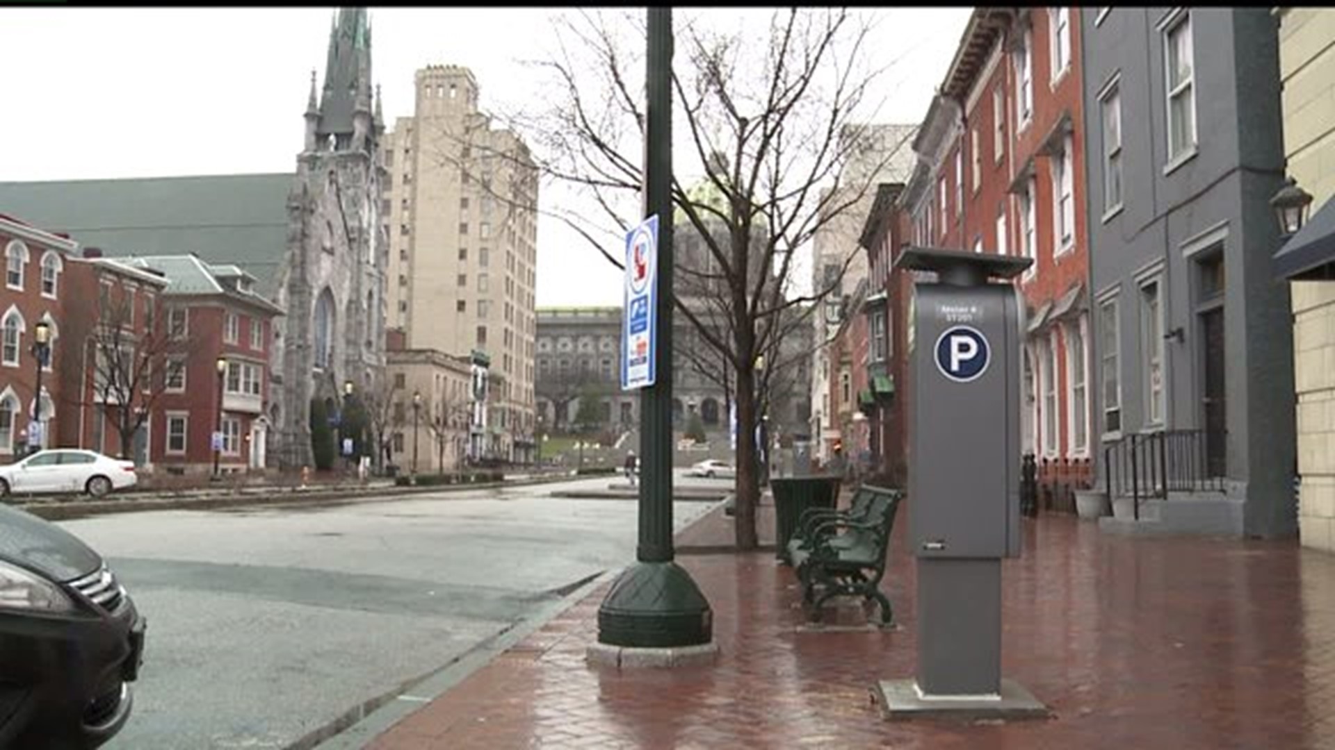 Harrisburg parking meters on Christmas Eve downtown