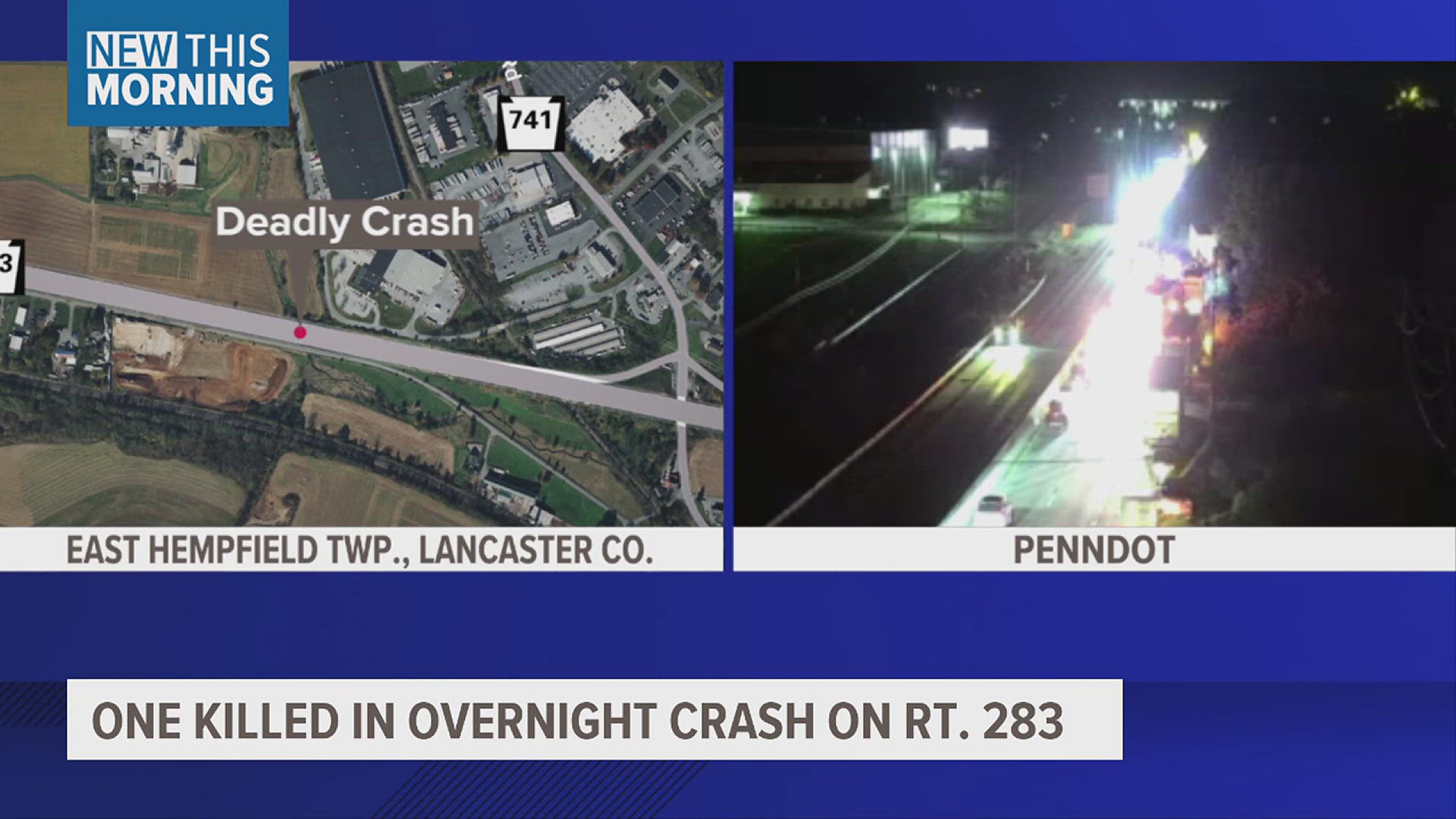 The coroner has been called to a crash on Route 283 in Lancaster County. The highway is closed between Exit: PA 722 and Exit: PA 741 westbound, according to 511PA.