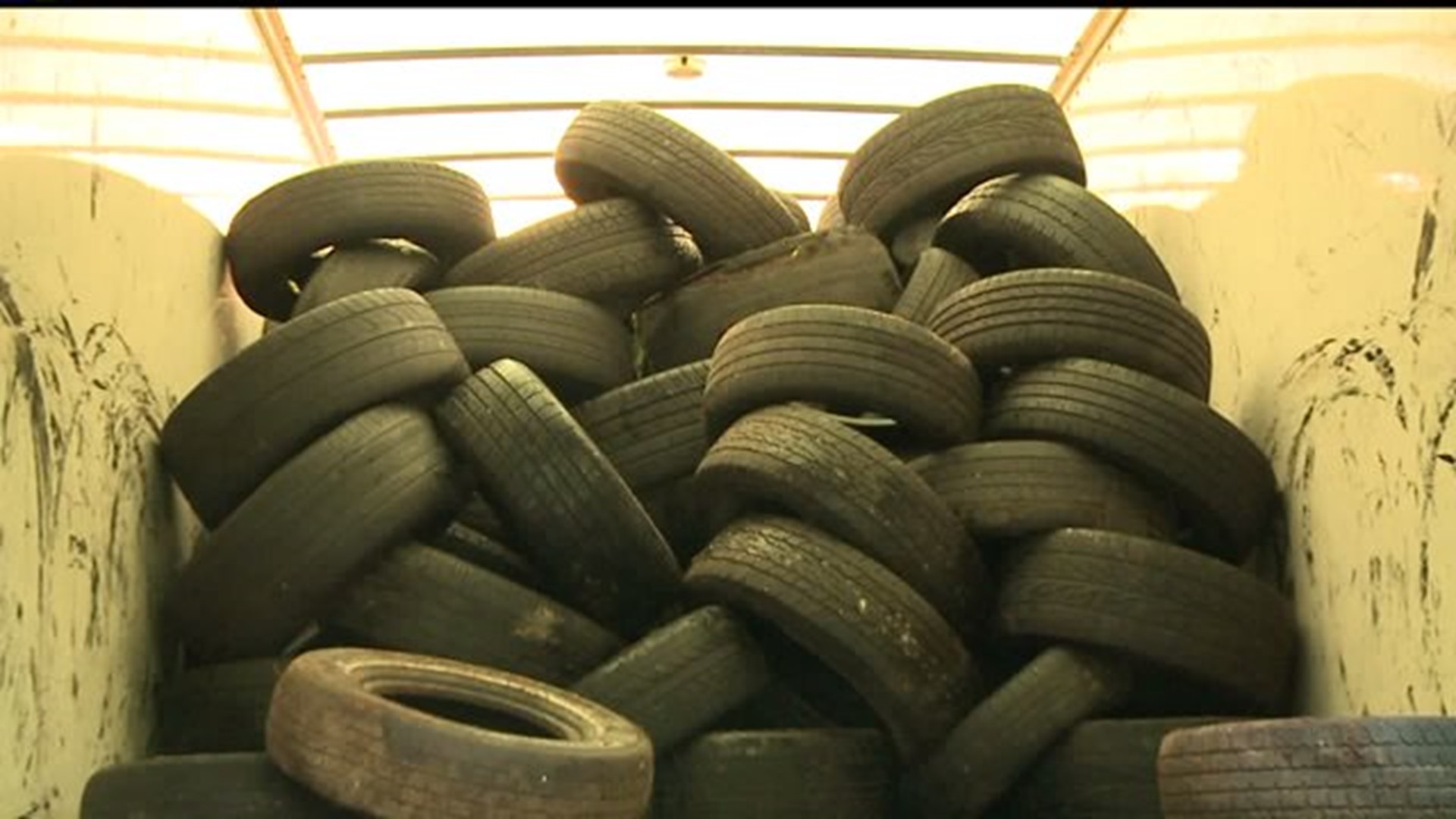 Volunteers remove tires illegally dumped at animal shelter