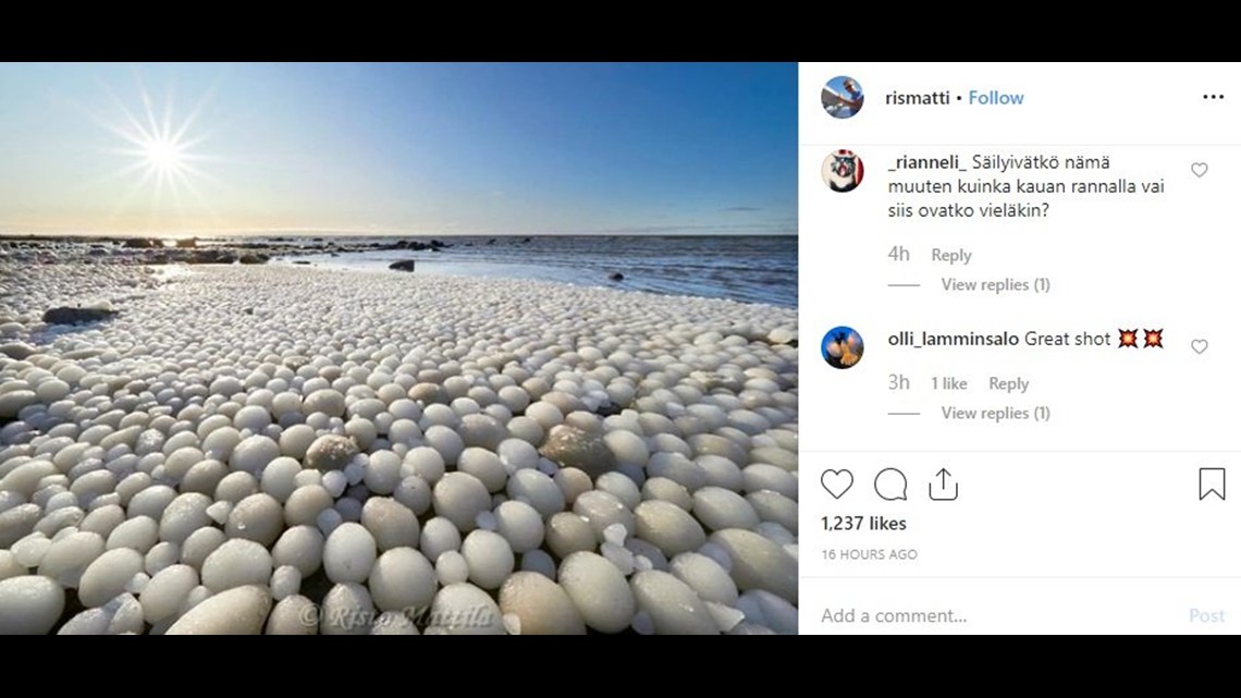 Thousands of rare ice eggs cover beach in Finland