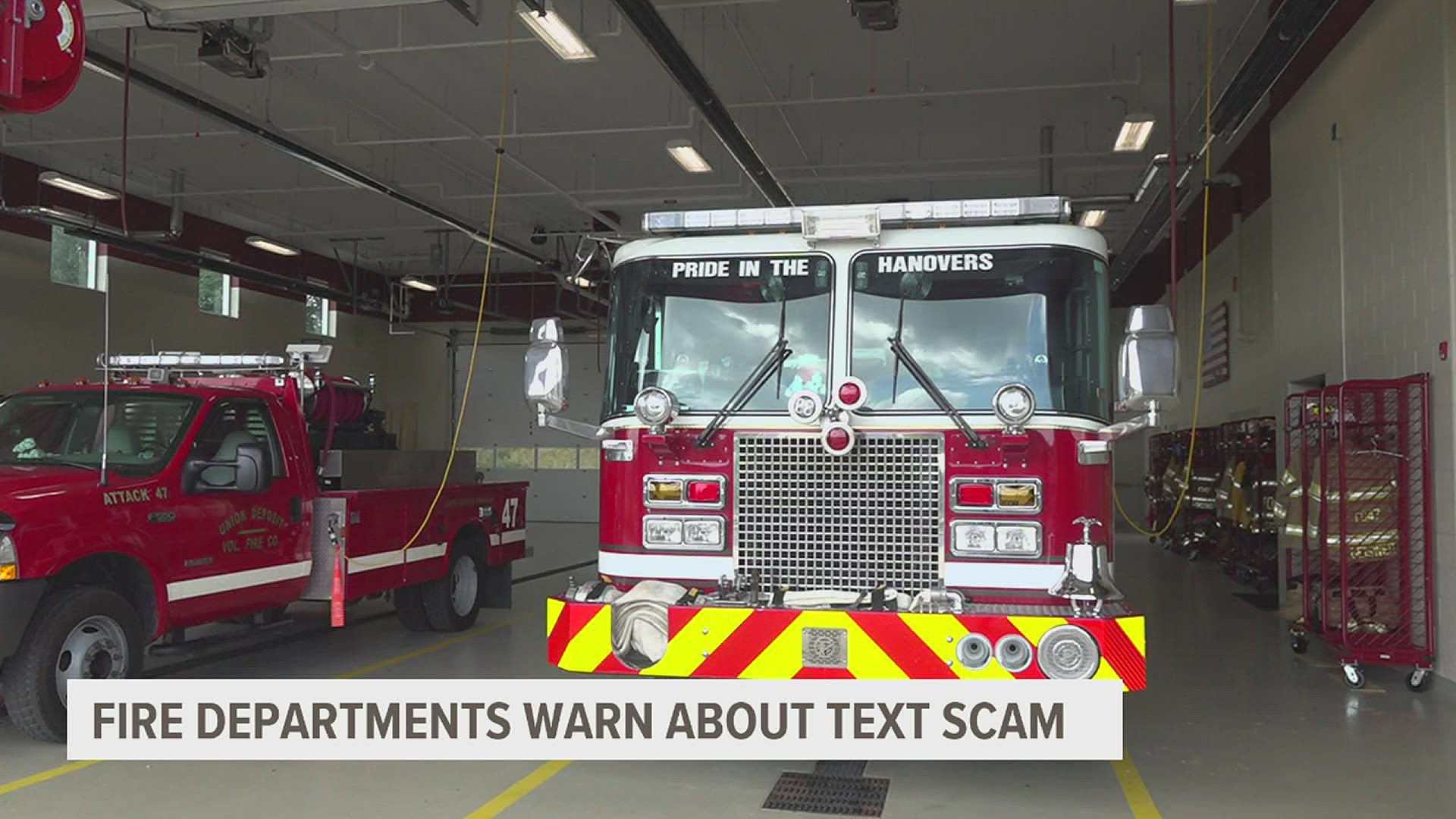 Multiple fire companies have posted about the scam, which is typically a text message which claims to sell affiliated t-shirts with the fire department.