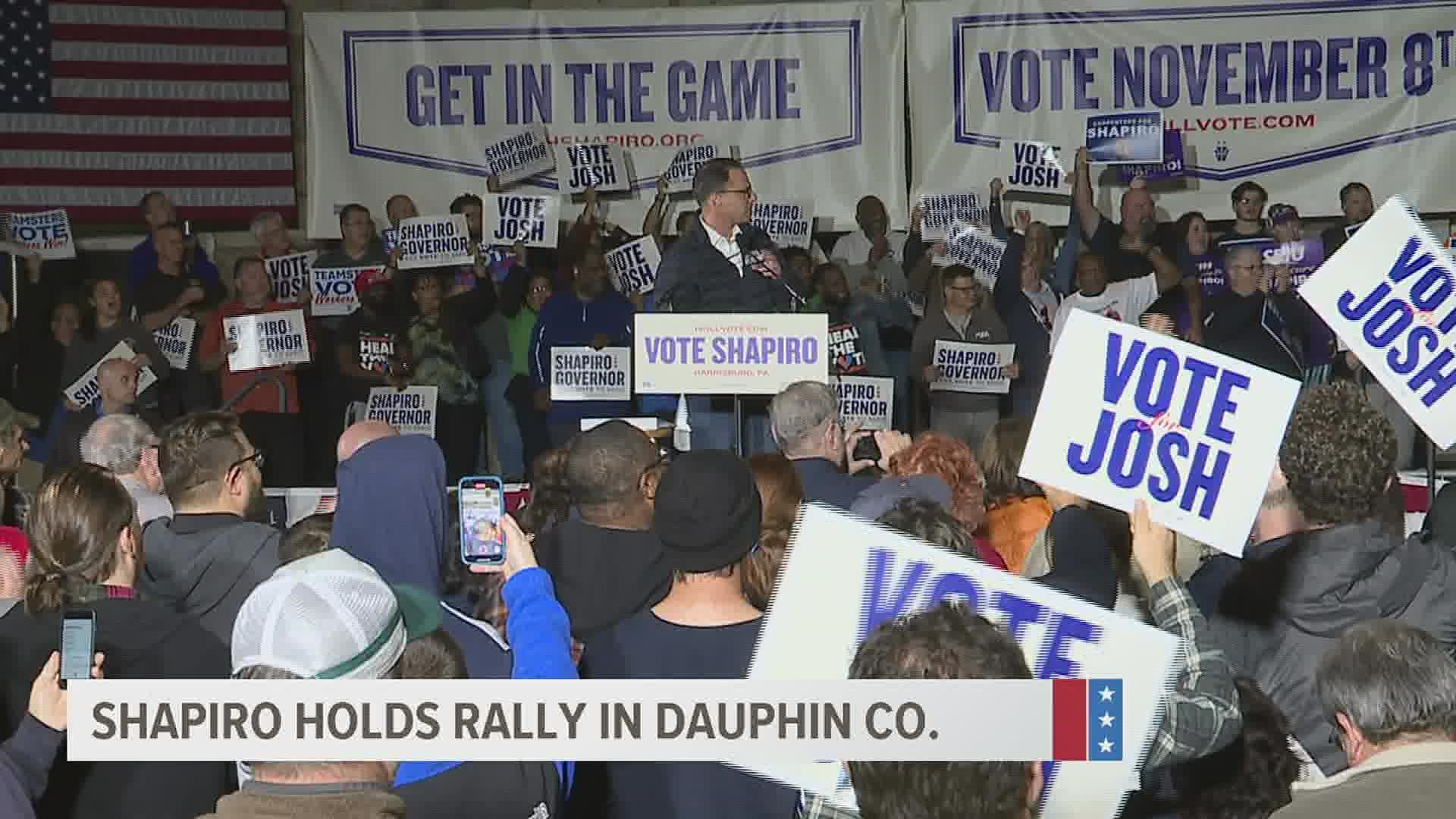 Gubernatorial candidate Josh Shapiro held his first Dauphin County rally on Thursday evening in Harrisburg