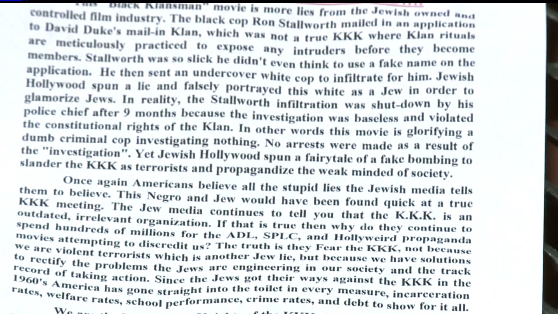 KKK flyers distributed at York County movie theater