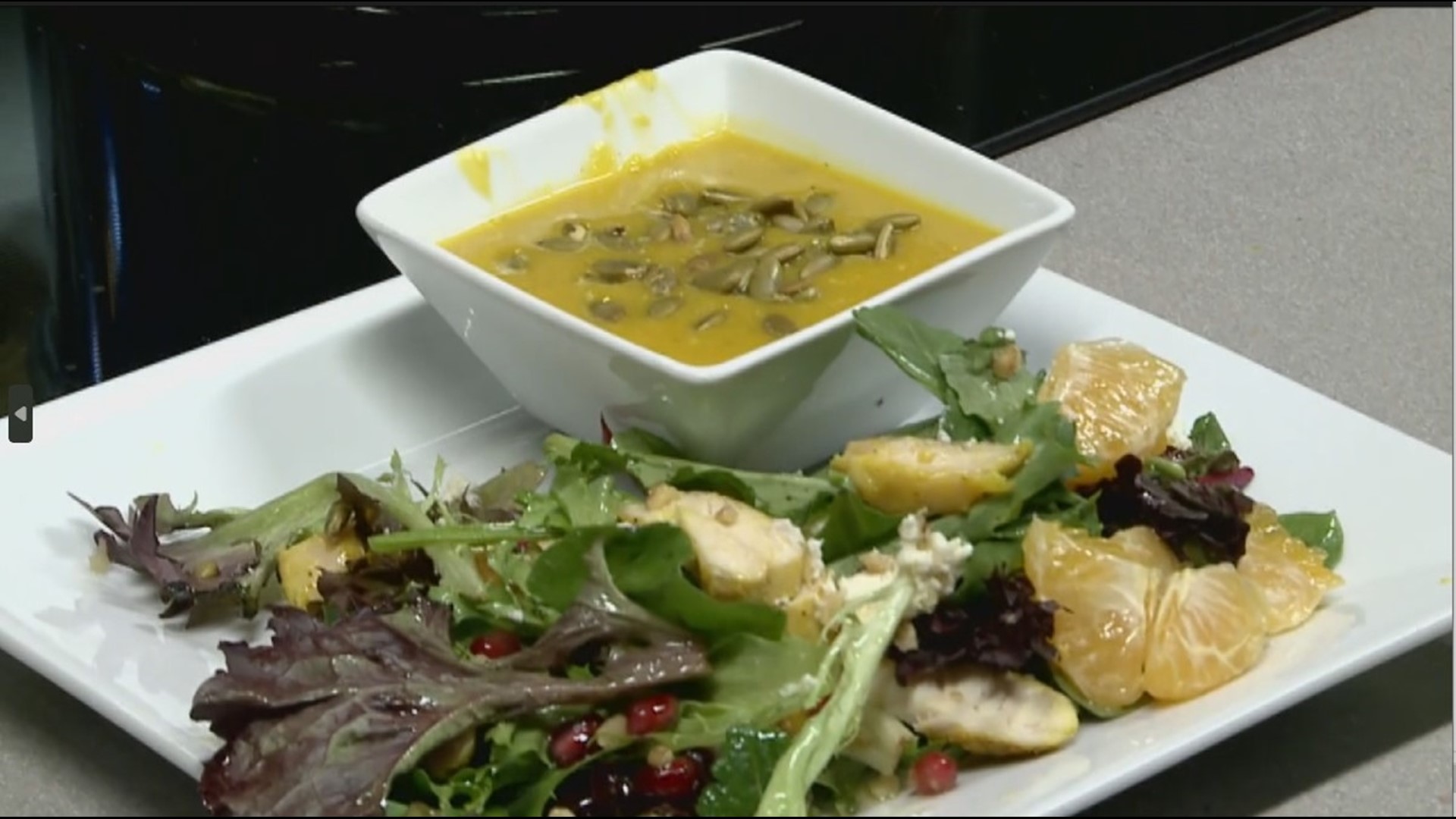 It's a last hurrah for many winter items, and Andrea Michaels combines them into a soup and salad combo that's sure to please—with an unexpected secret ingredient!