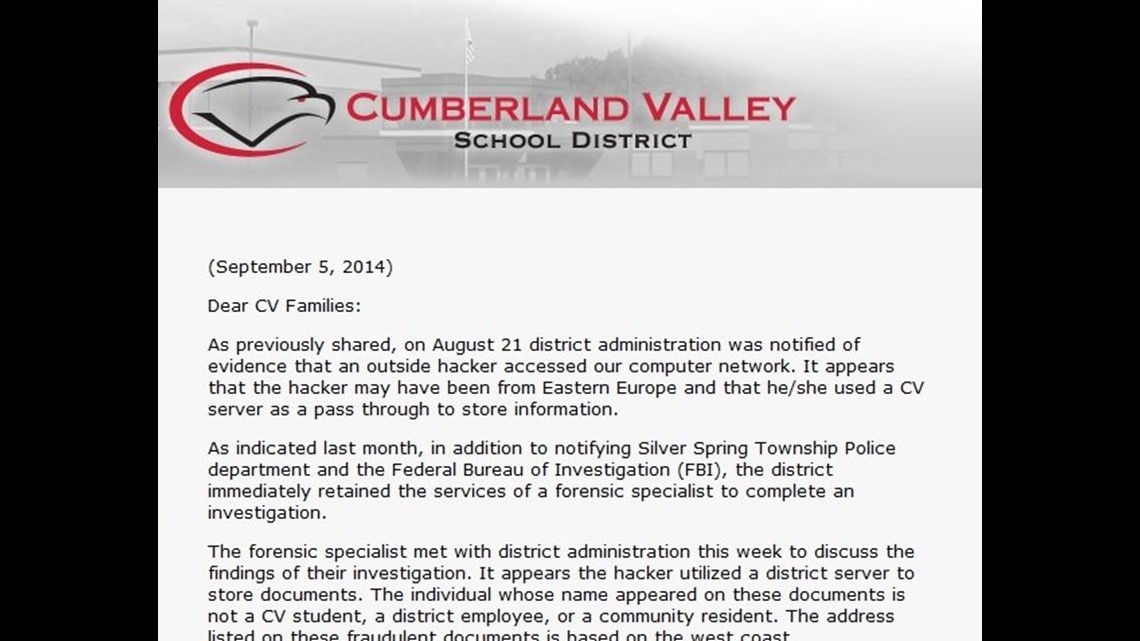 Investigation into Cumberland Valley School District network hacking