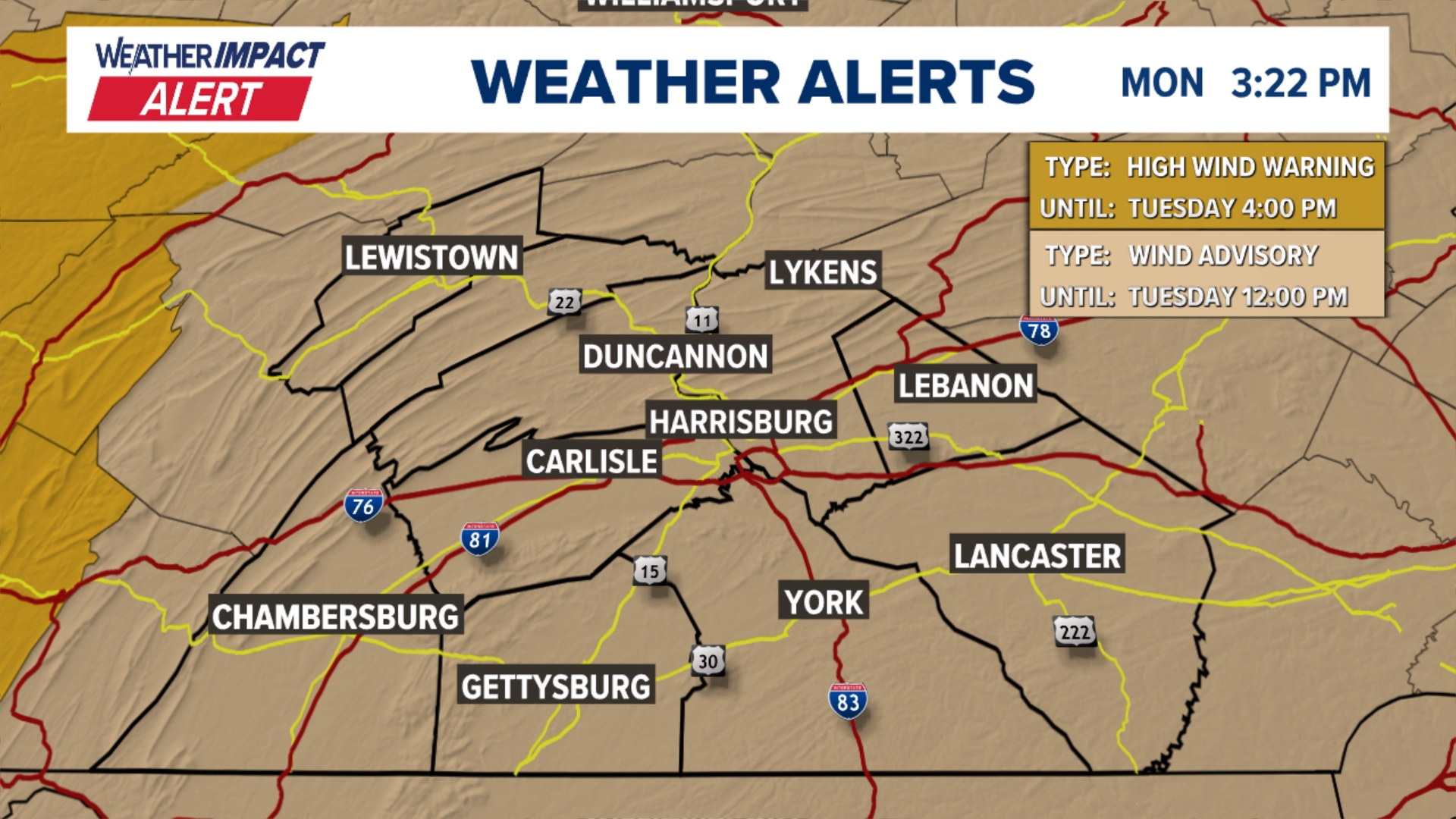 Weather Impact Alert | Strong Wind Gusts through Tuesday | fox43.com