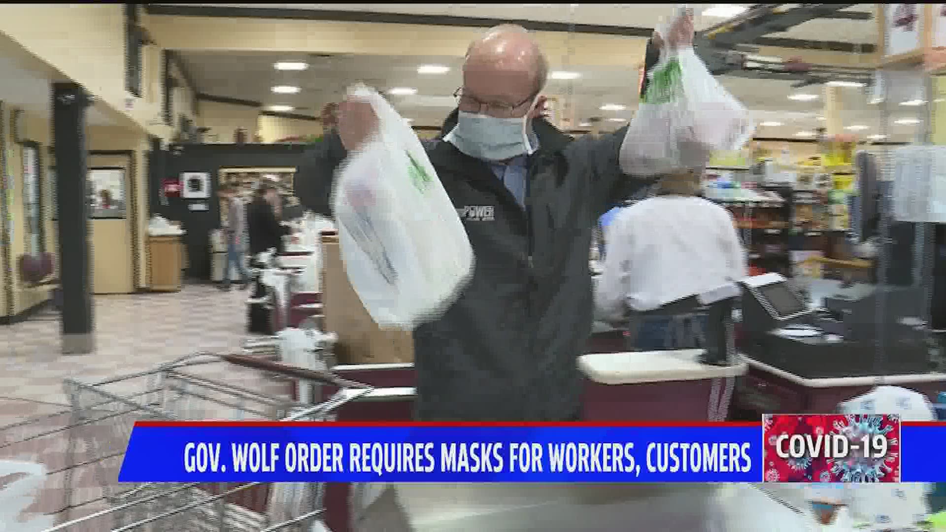 Starting Sunday night, anyone who wants to go grocery shopping must be wearing a mask, per Gov. Wolf's latest order, and shoppers will notice workers wearing them