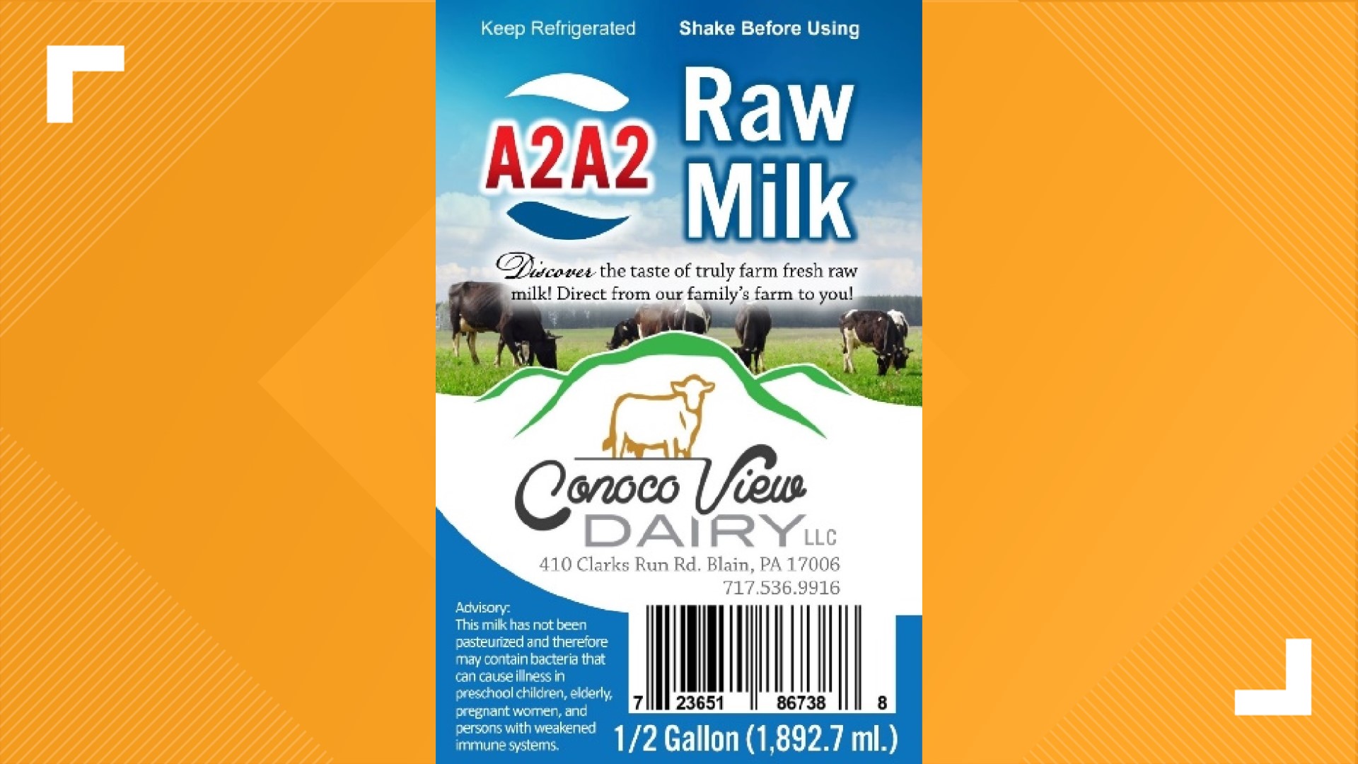 Throw out contaminated raw milk products from Conoco View Dairy