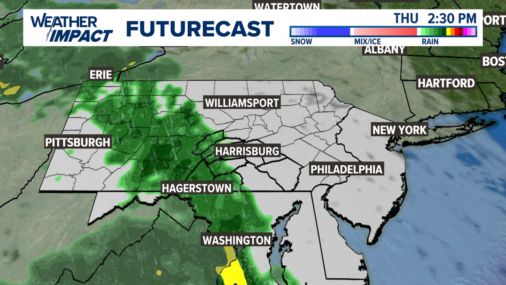 Showers slowly spread from west to east during the afternoon. Unlike the last batch of rain, this round won't bring as much before it's back to dry for the weekend.