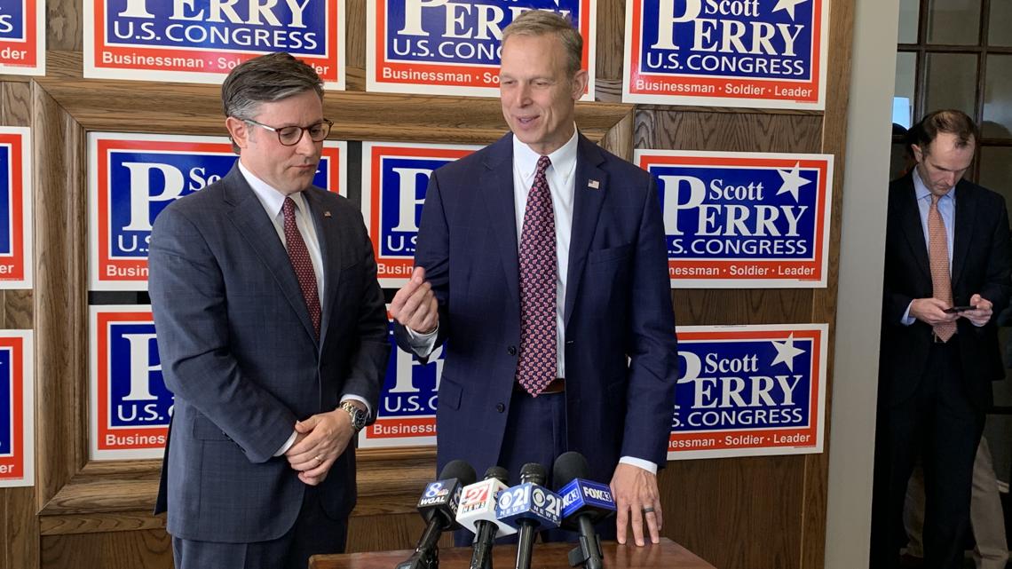 House Speaker Mike Johnson campaigns with Rep. Scott Perry in