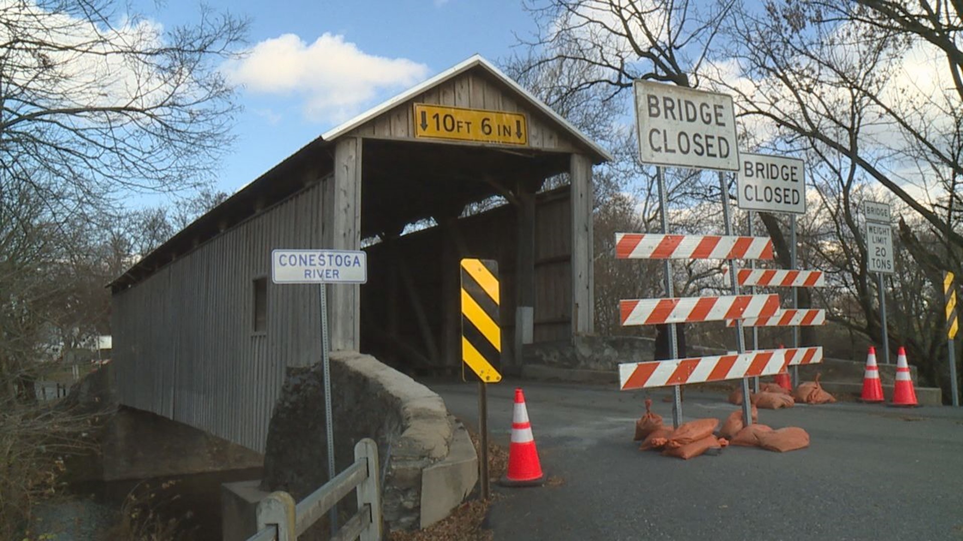 Bitzer's Mill Covered Bridge in West Earl Township sustained extensive damage after a tractor-trailer tried to drive through it on November 20.