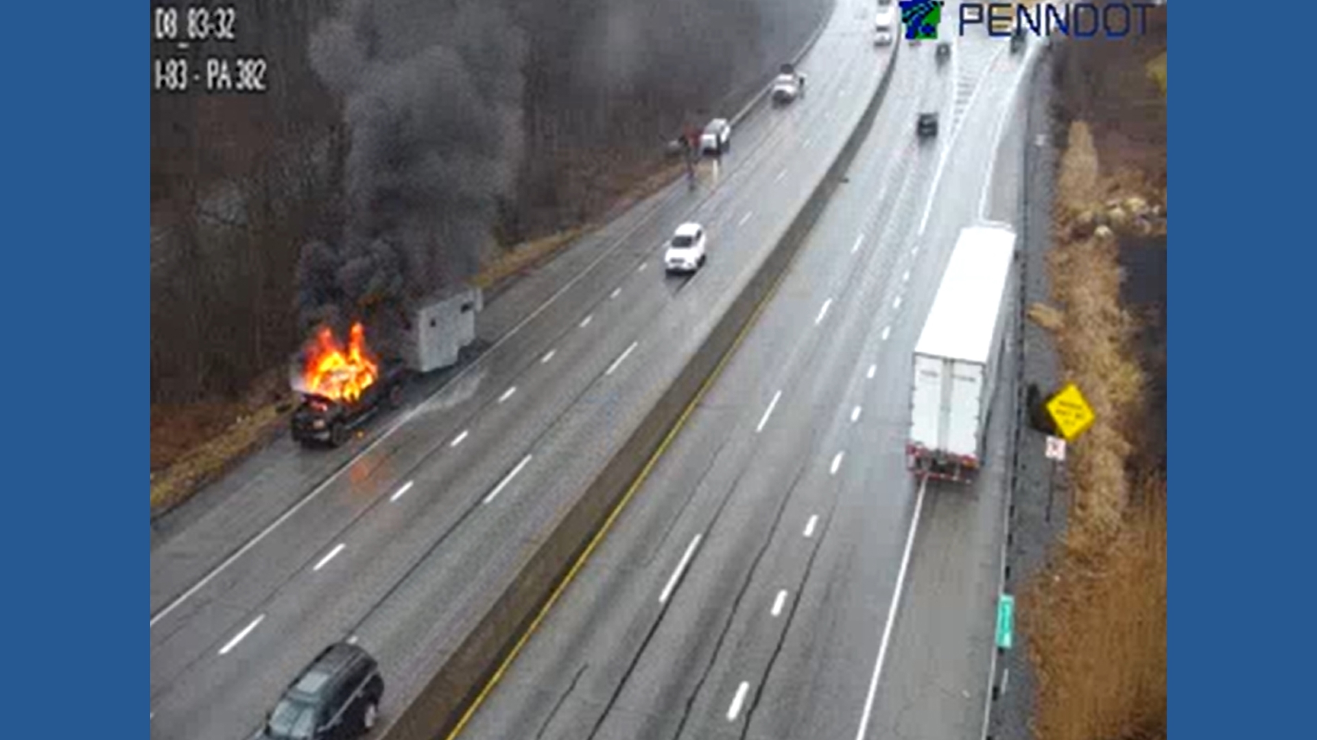 Pickup truck pulling livestock trailer catches fire on I-83 Northbound ...