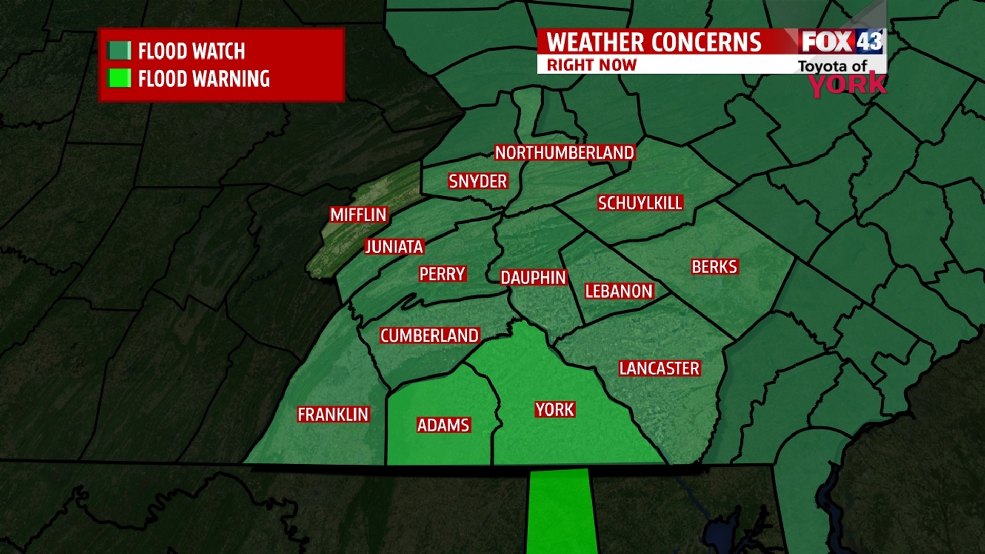 Flood Warnings in effect for parts of the area | fox43.com