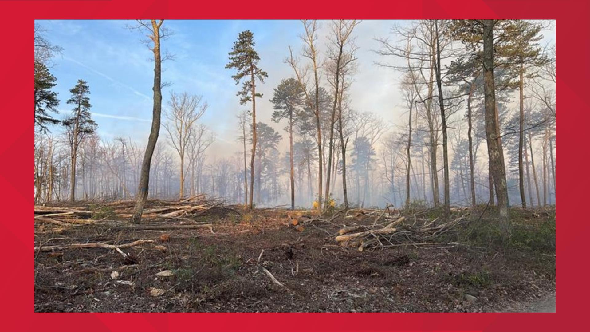Crews are monitoring a forest fire in Cumberland and Franklin Counties that started at approximately 4 p.m. on Wednesday, April 23.