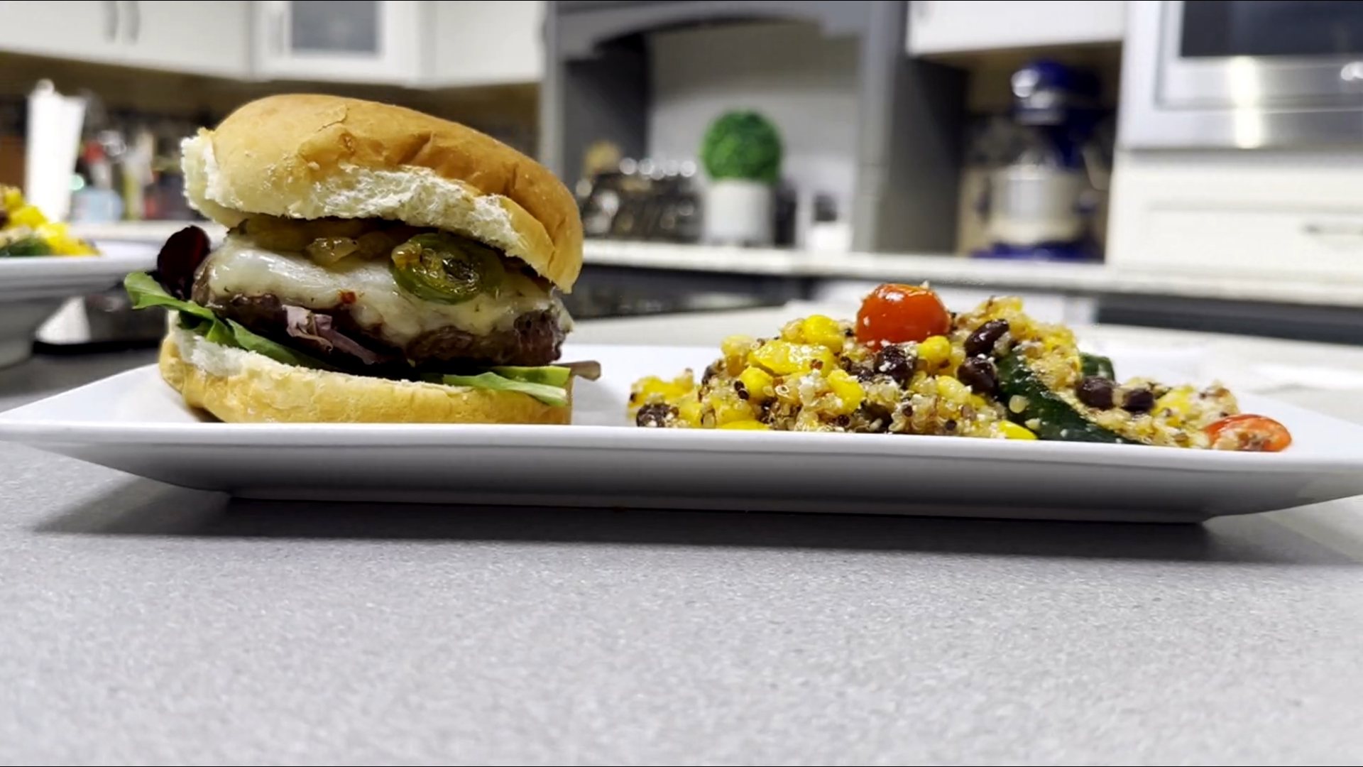Burgers and a quinoa salad get a southwest spin and plenty of summertime favorite veggies, of course! It's a unique and tasty twist for your BBQ plans!