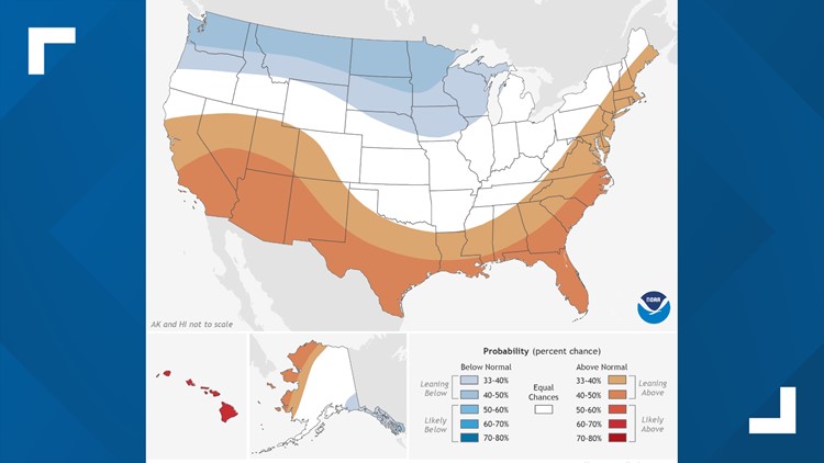 NOAA winter outlook predicts higher-than-average temperatures along the eastern seaboard