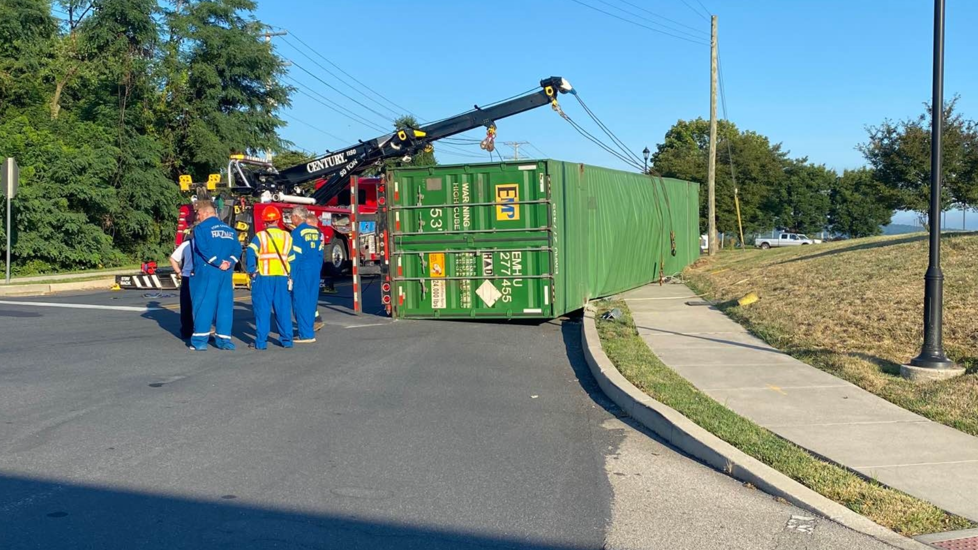 The tractor trailer overturned in the 3000 block of Espresso Way.