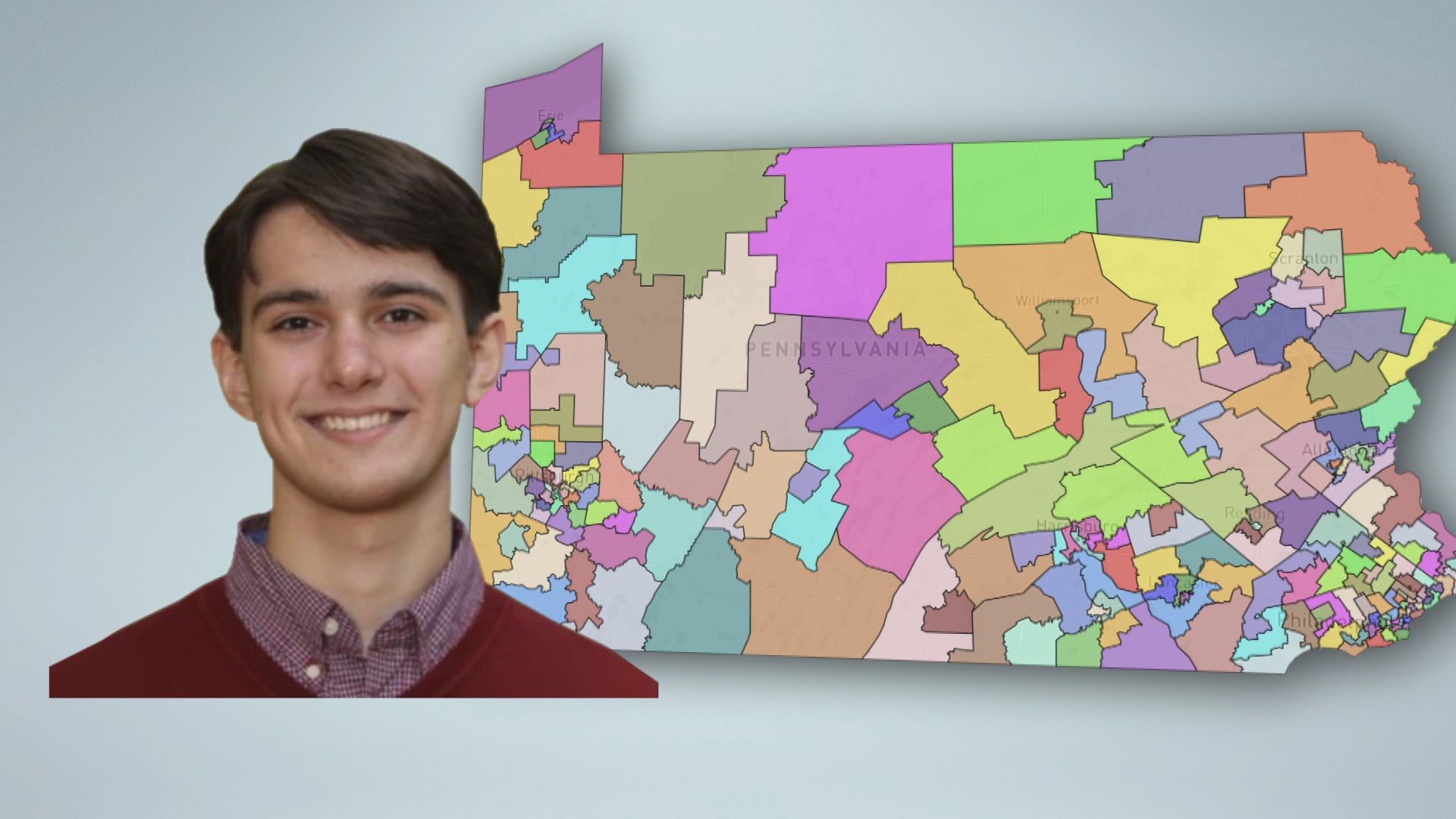 Northeastern graduate Jacob Moser, 18, was one of five people recognized by Fair Districts PA for his map design of future State House seats.