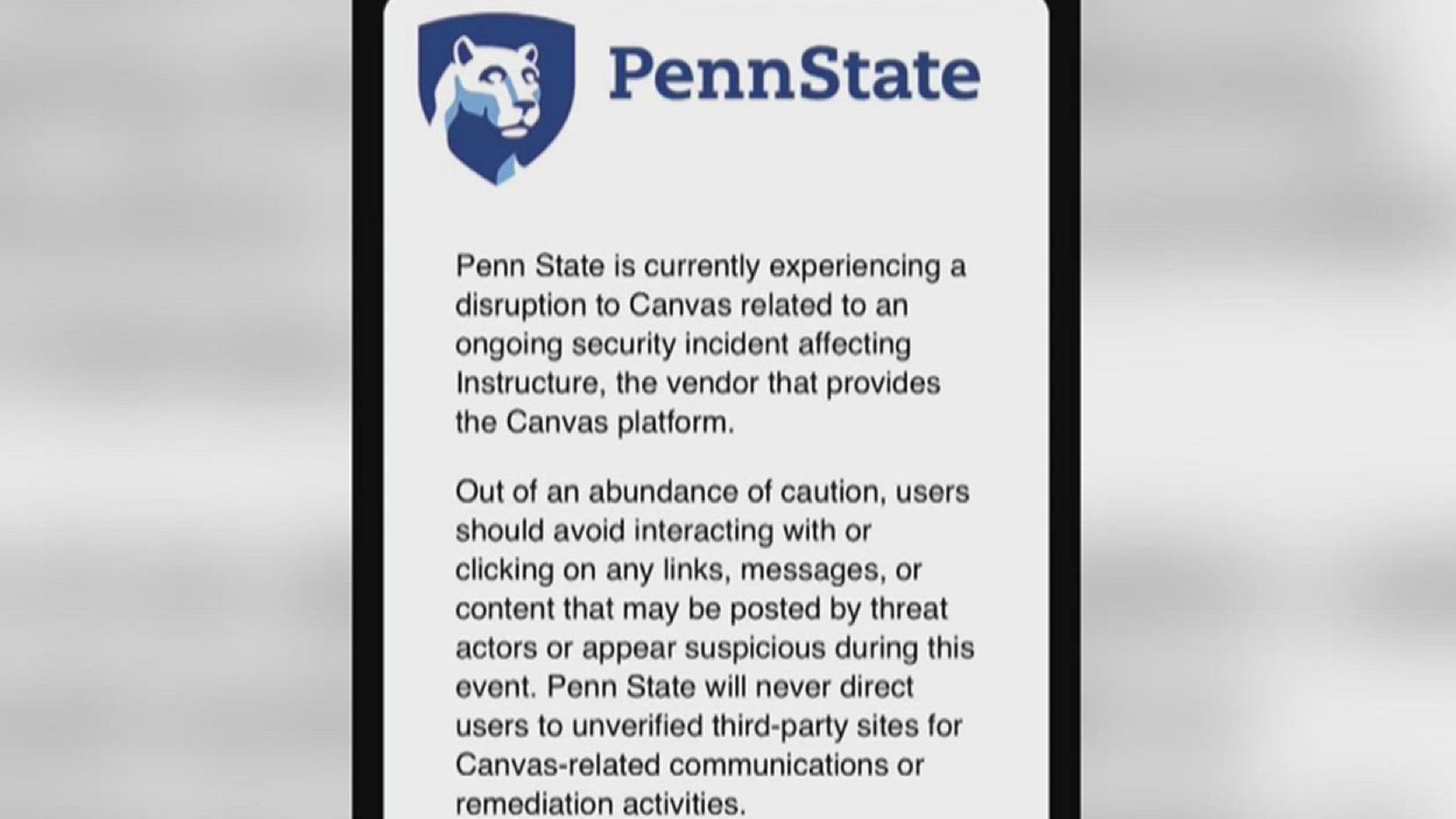 Canvas Ransomware Screen Penn State announces ransomware attack on Canvas, cancels digital final ...