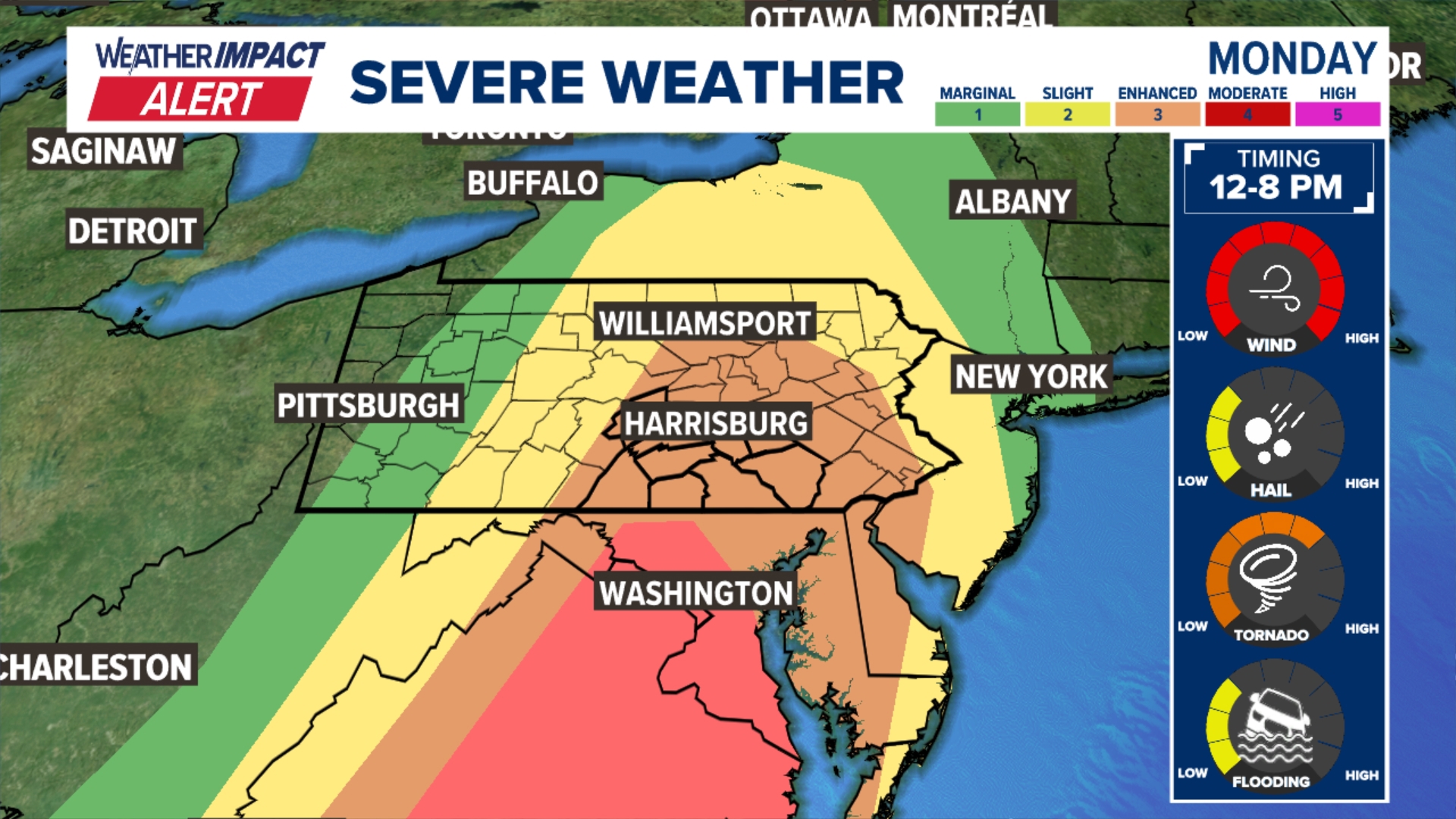 Weather Impact Alert on Monday for strong winds and potential severe ...