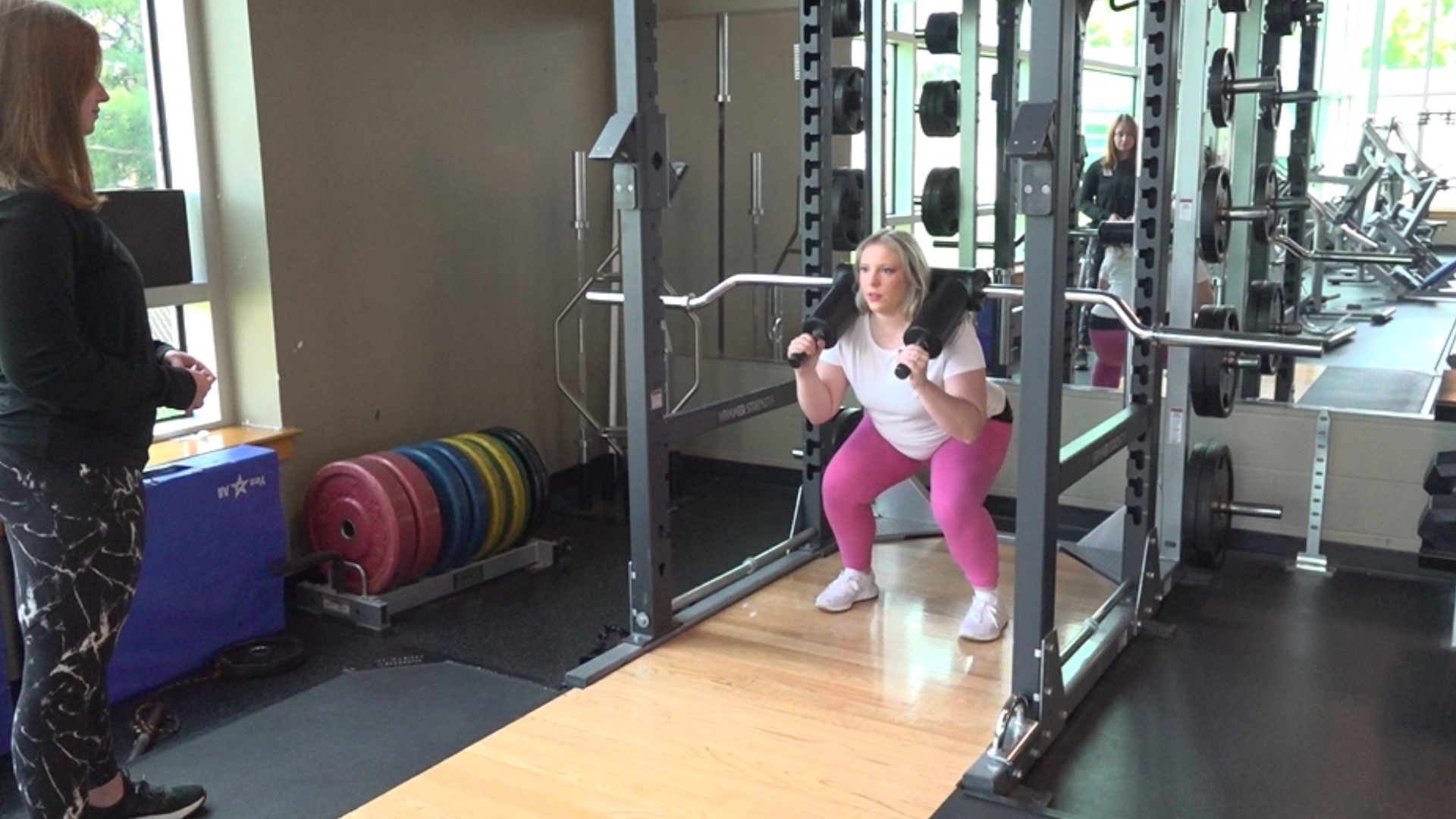 The safety bar can be used for several moves, and can be a major asset in the gym. The York JCC teaches how to use it in this week's FitMinute!