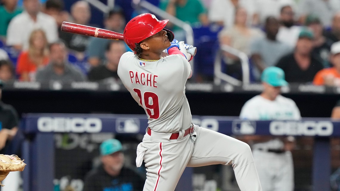 Pache's pinch-hit, 2-run HR rallies Phils past Marlins for record