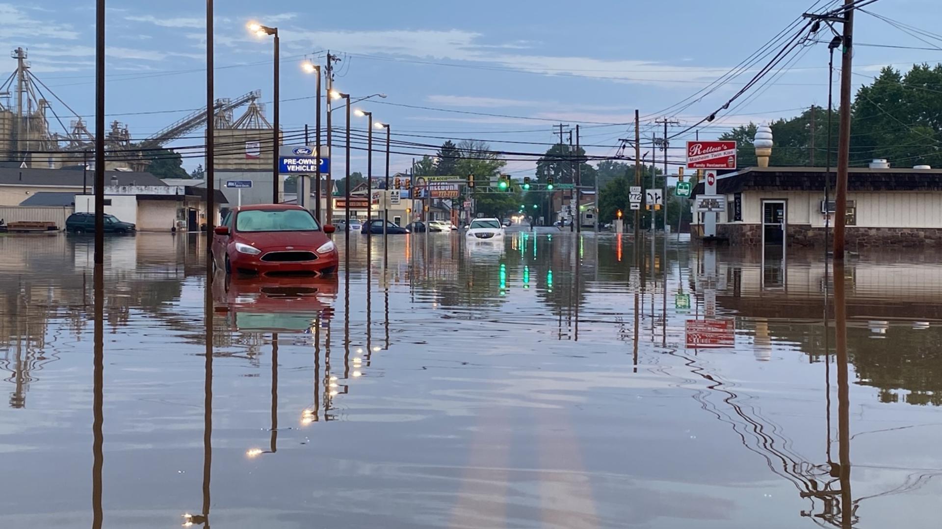 Water rescues were reported in Ephrata Township, Manheim Borough and Manor Township on Tuesday morning.