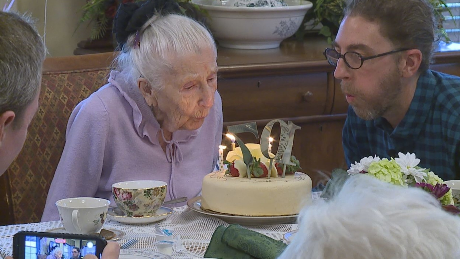 A tea party was held to celebrate Jean Stevens' special day. Both she and her grandson say they're very appreciative of today's efforts to celebrate another year.