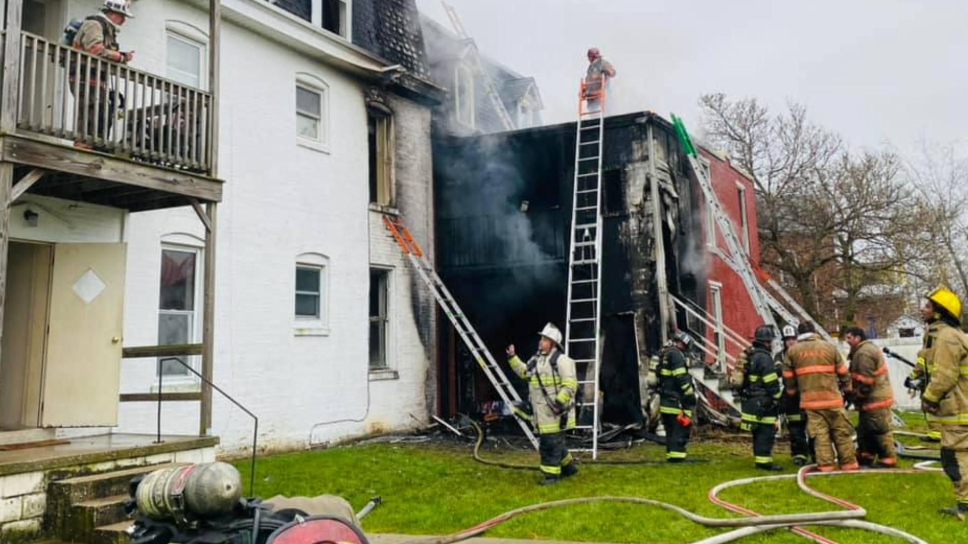 Officials say three separate apartments on the 200 block of East Market Street were involved in the fire that started around 8 a.m.