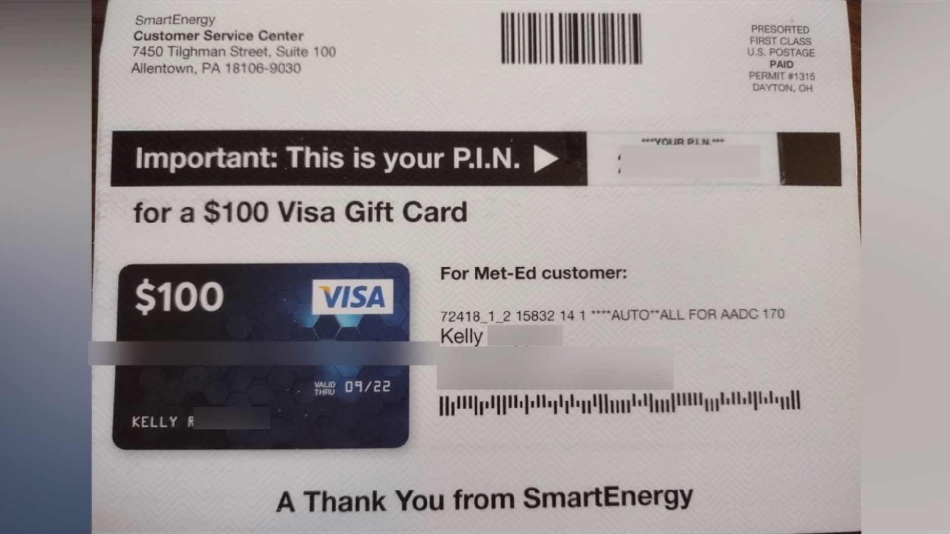 People are getting $100 Visa gift cards in the mail from an energy company. FOX43 Finds Out there's a catch before you can spend that money.