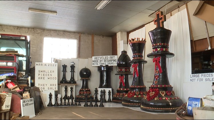 York County man creates giant chess pieces from metal scrap