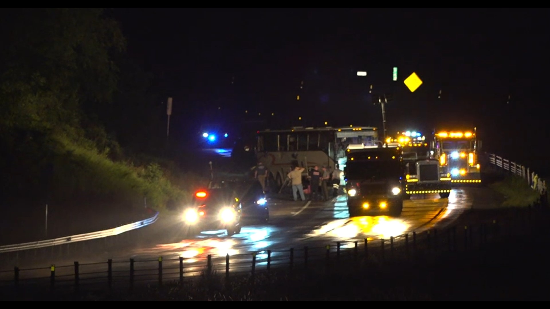 Three people were killed and dozens more injured after a charter bus slammed into another car on I-81 in Dauphin County on Sunday night.