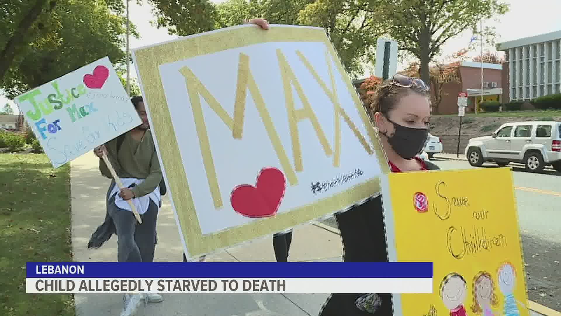 The demonstration will coincide with hearings in which Max's father, Scott Schollenberger, and his father's fiance, Kim Maurer, will enter pleas in the case.