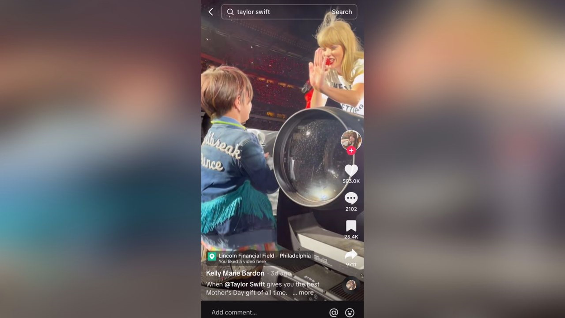Milo Haddad, 7, was picked out of the crowd Sunday night to receive a very special gift from Taylor during the show.