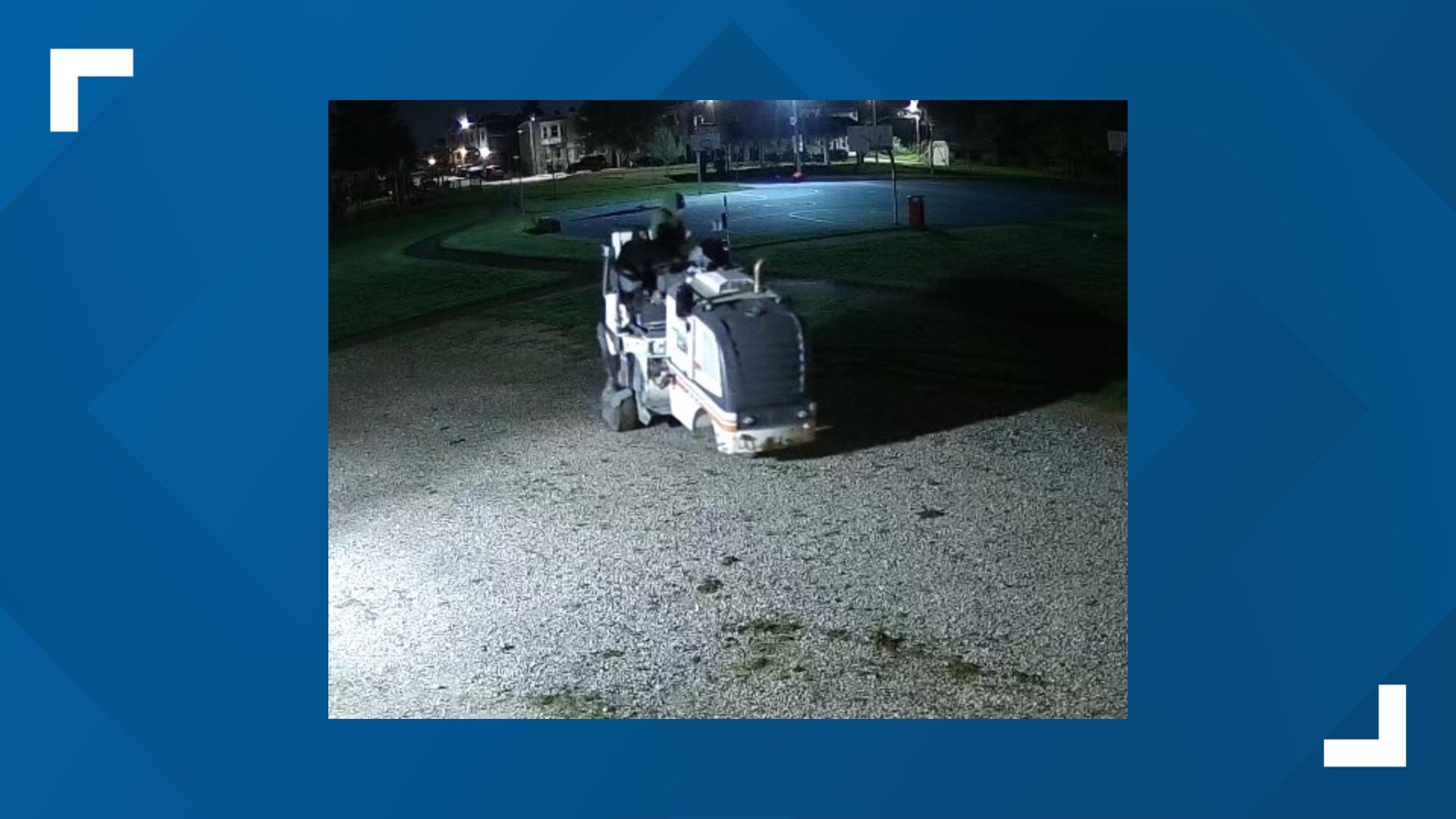 The two unidentified suspects damaged park benches, fences, trash cans throughout Kauffman Park early on Sunday morning.