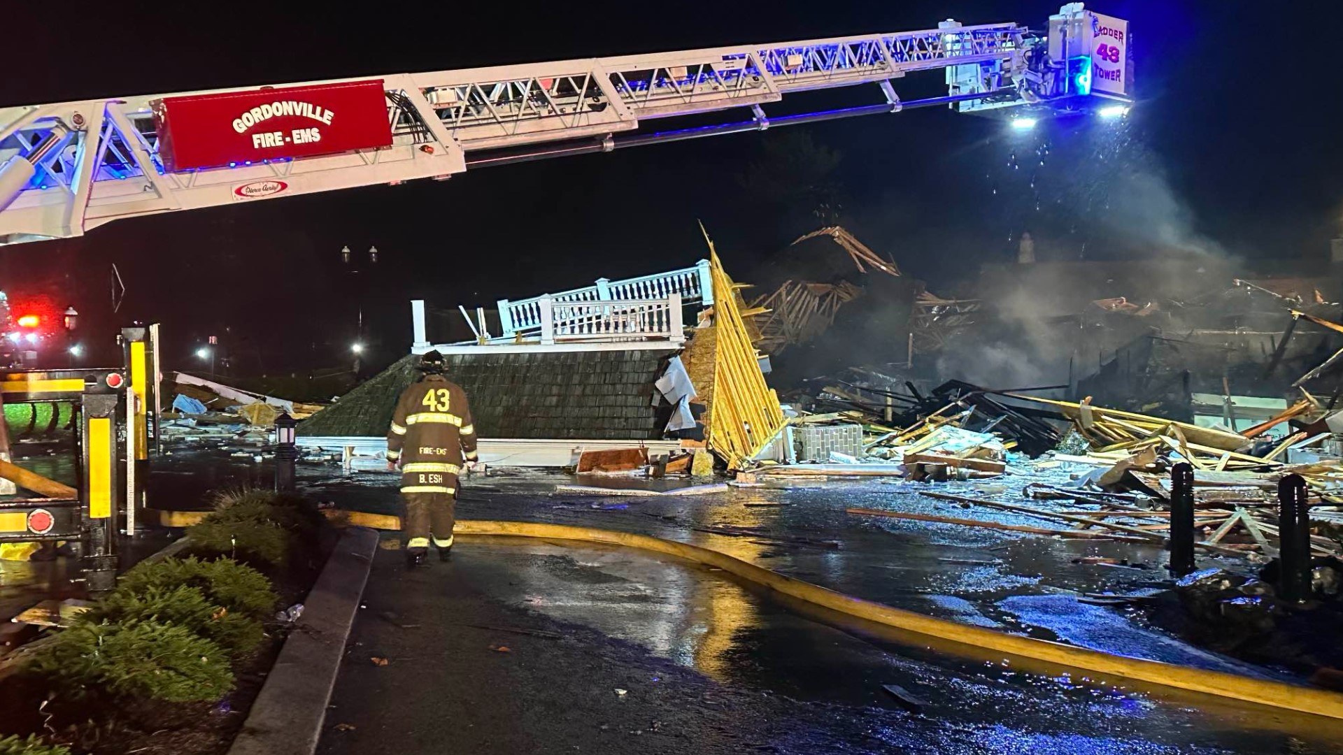 The explosion blew the Bird-in-Hand Family Inn's roof completely off the building.