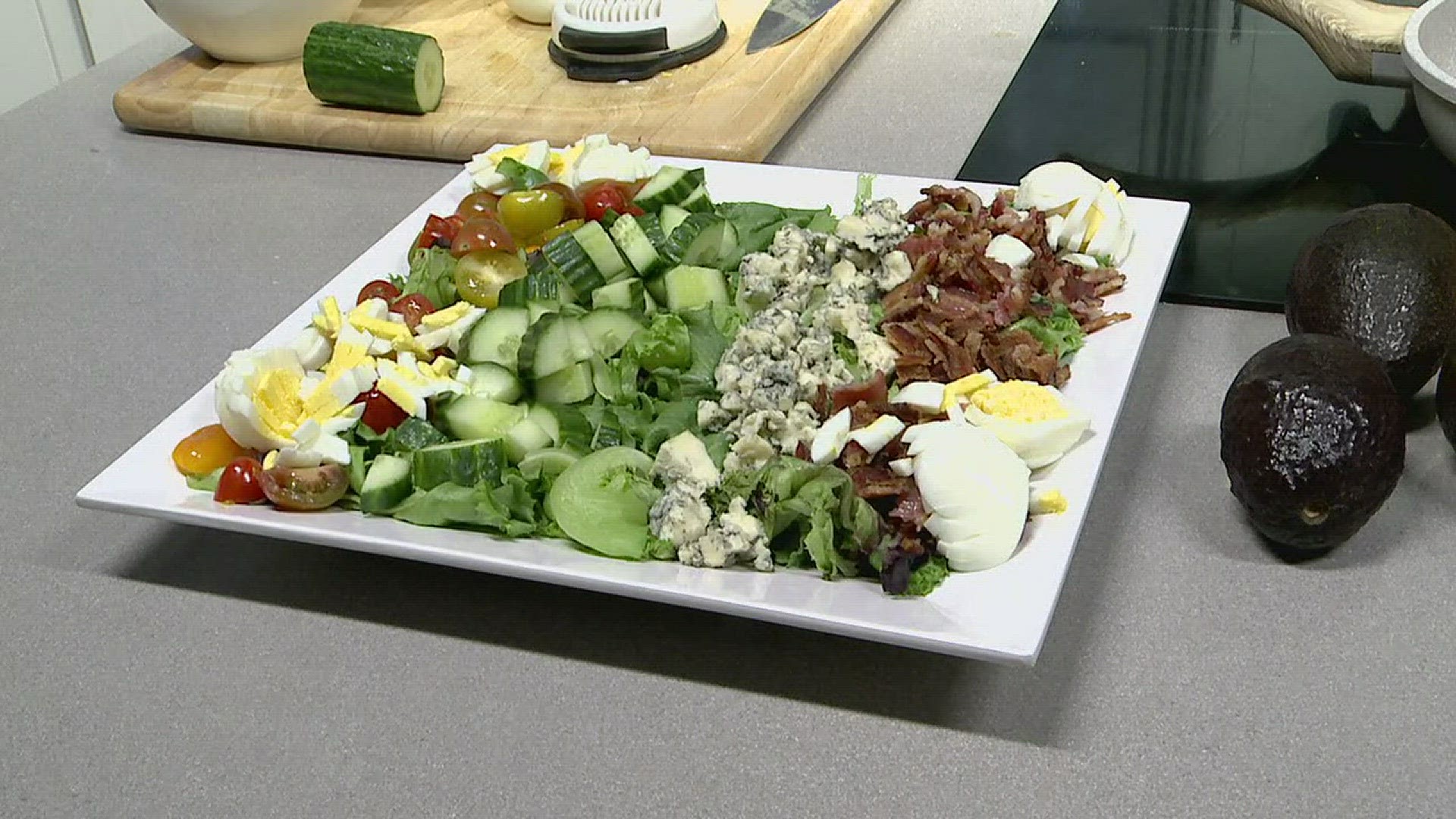 Avocado is almost past peak flavor, and Andrea Michaels incorporates it into a simple, spring-like version of a shrimp Cobb salad. Don't pass on this one!