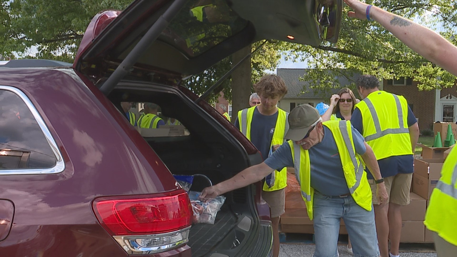 More than 50 volunteers from the York County Food Bank gave away hundreds of pounds of food to families in Stewartstown.