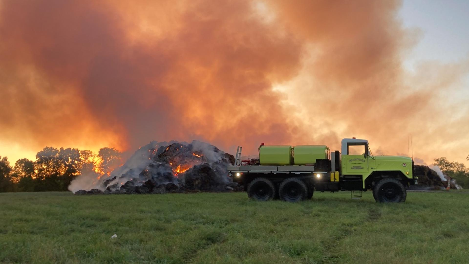 This is the second time hay has gone up in flames at Haldeman Farms. The farm had a similar fire in 2011.