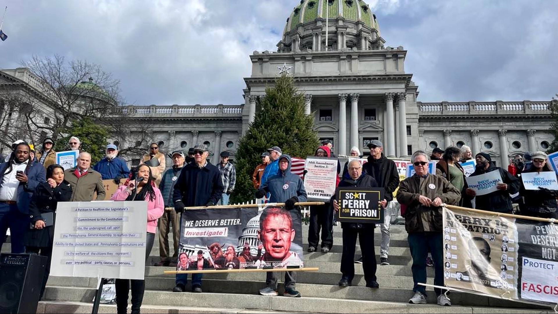 A rally in Harrisburg was held in remembrance of the insurrection at the U.S. Capitol on Jan. 6, 2021.