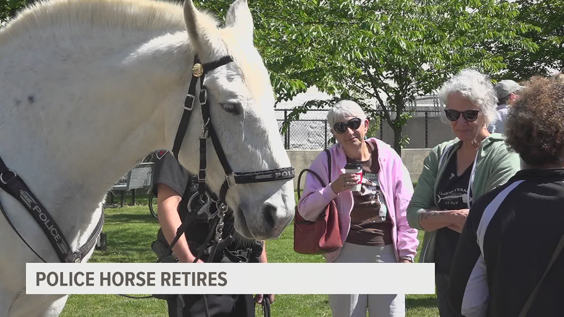 Mount Duke will live out his golden years on a private farm after serving with Lancaster City Police Department's Mounted Unit for nearly two decades.