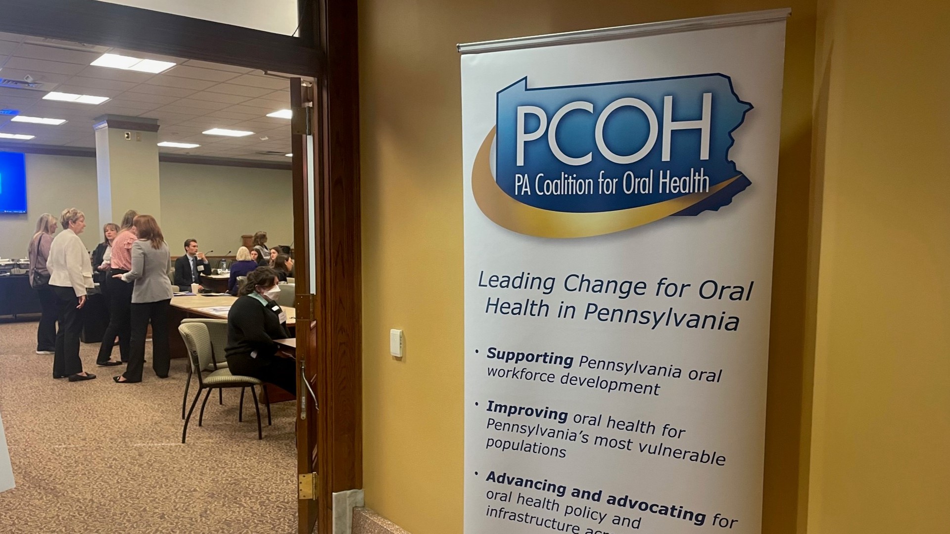 The Pennsylvania Coalition For Oral Health met on the steps of the Main Rotunda at the State Capitol to discuss the oral health crisis in Pennsylvania