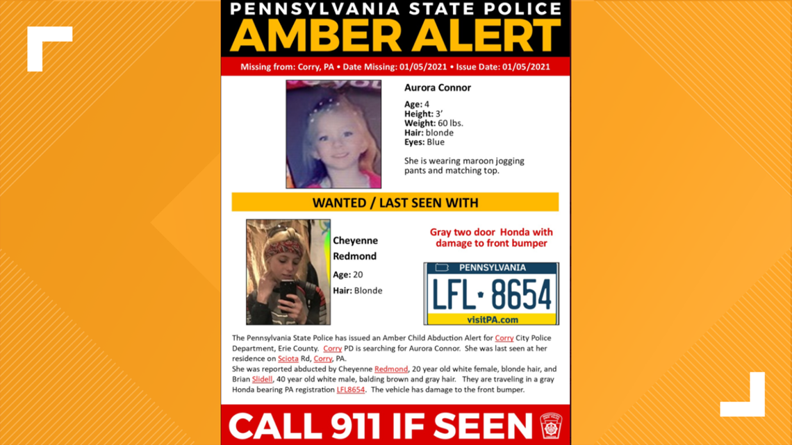 Update Amber Alert cancelled for 4yearold girl abducted out of Erie