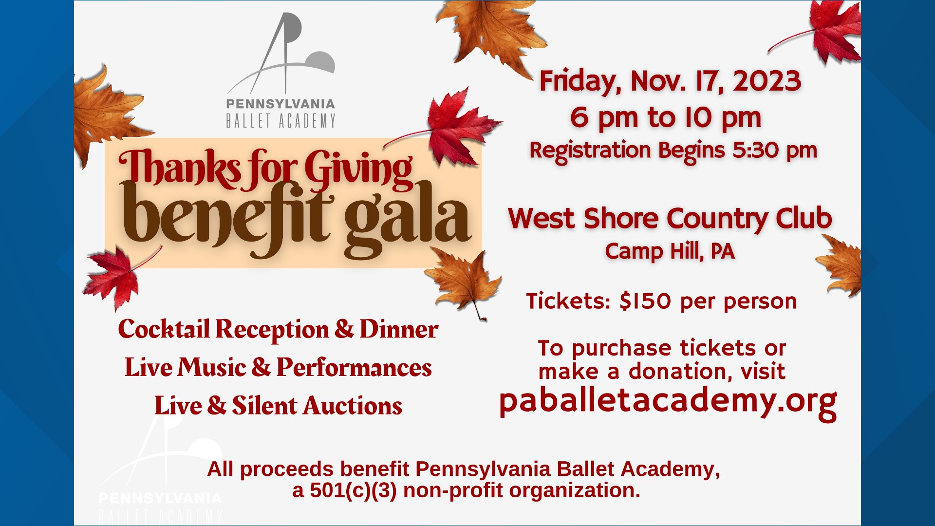 The Pennsylvania Ballet Academy's first-ever 'Thanks for Giving' Benefit Gala will help keep dance classes at the nonprofit affordable for all.